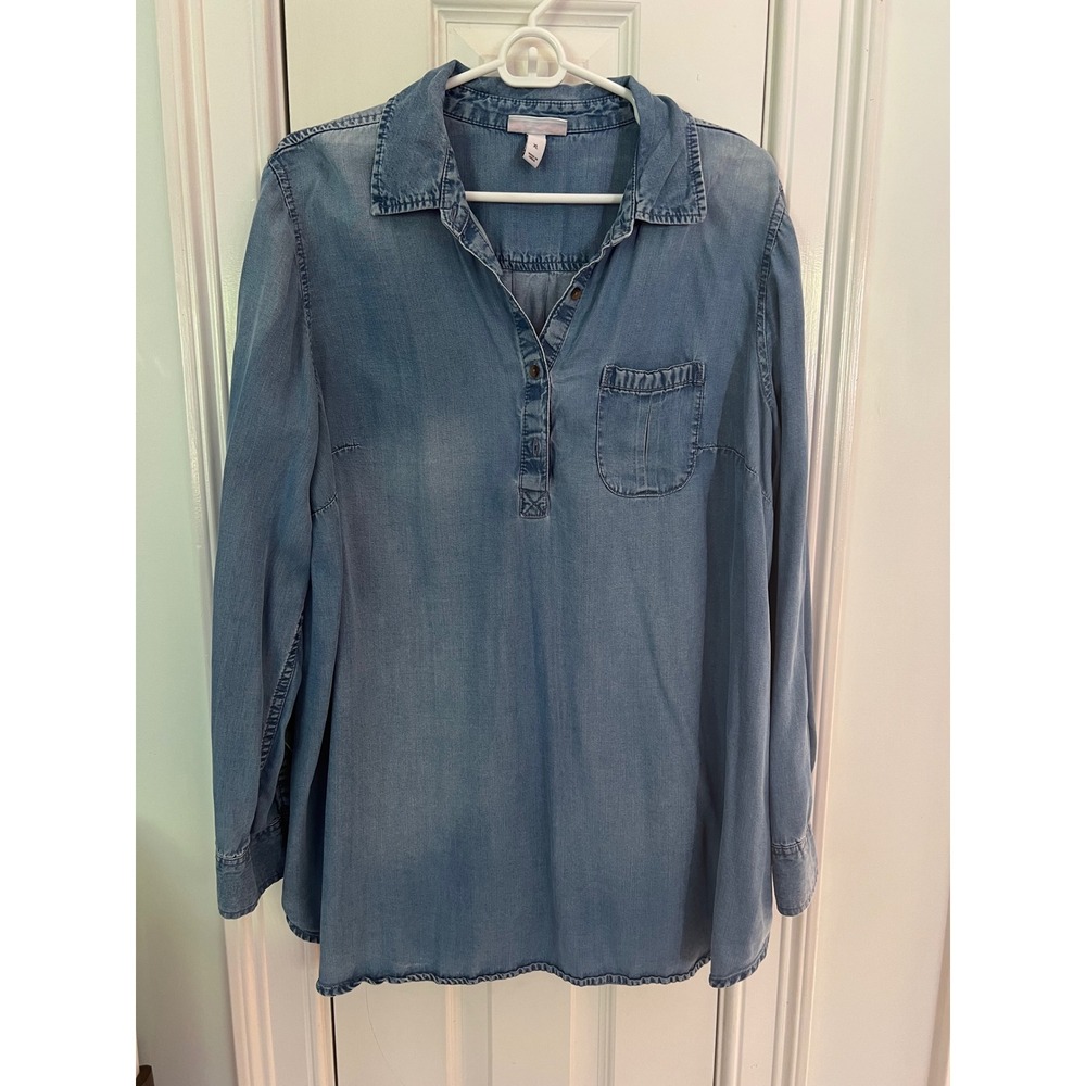 Liz Lange Maternity Target Blue Lyocell Chambray Tunic Top XL Plus Size Henley